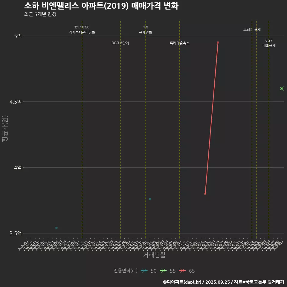 소하 비엔팰리스 아파트(2019) 매매가격 변화