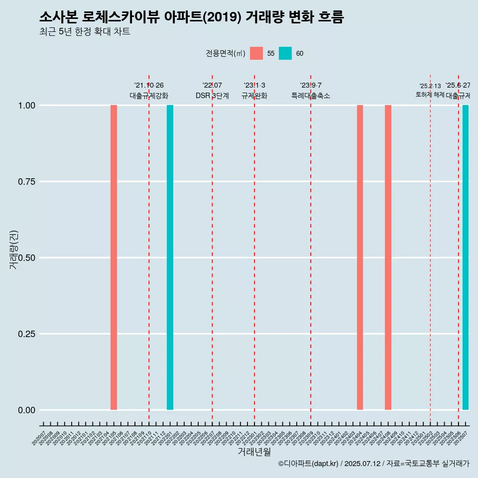 소사본 로체스카이뷰 아파트(2019) 거래량 변화 흐름