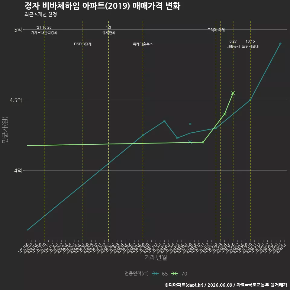 정자 비바체하임 아파트(2019) 매매가격 변화