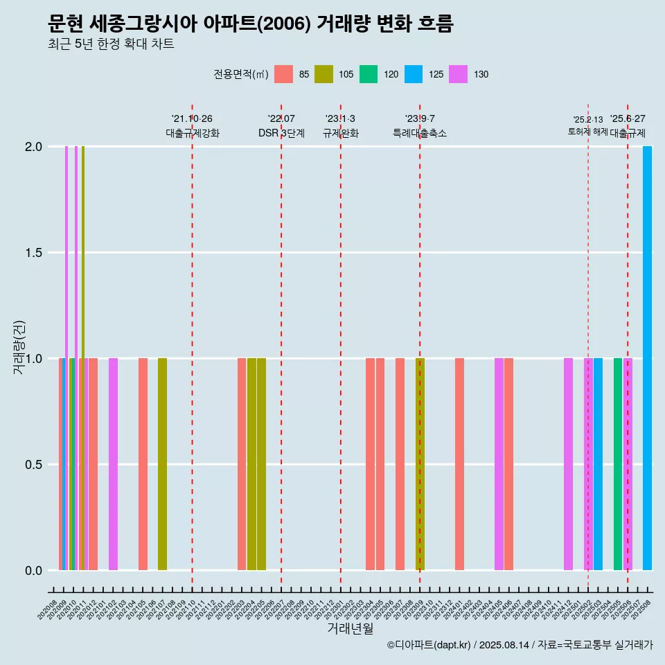 문현 세종그랑시아 아파트(2006) 거래량 변화 흐름
