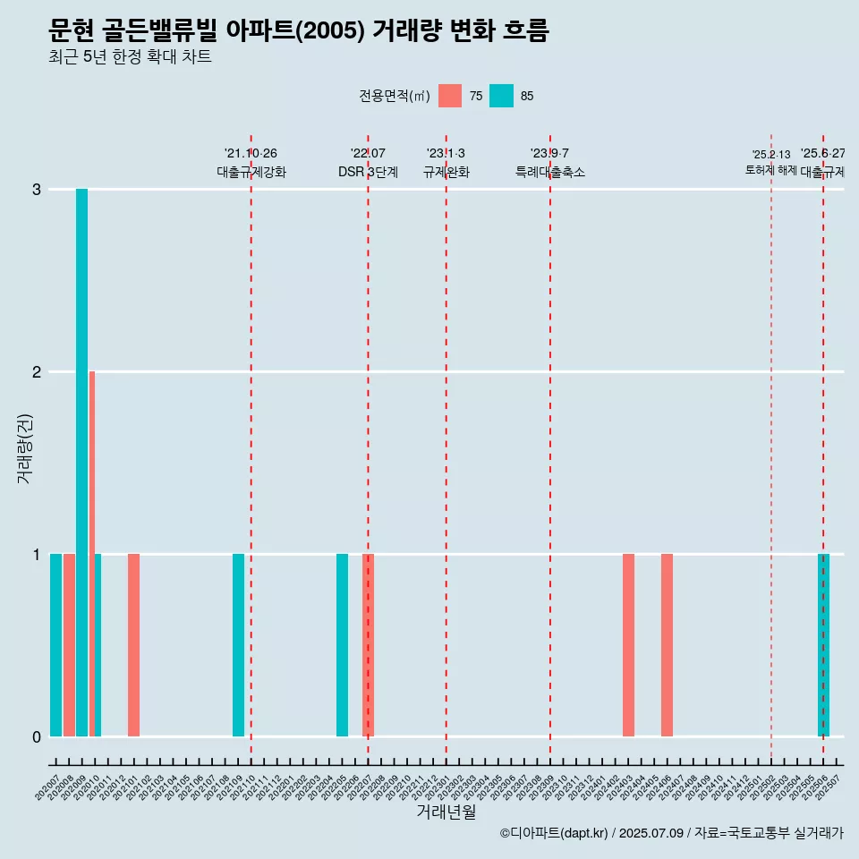문현 골든밸류빌 아파트(2005) 거래량 변화 흐름