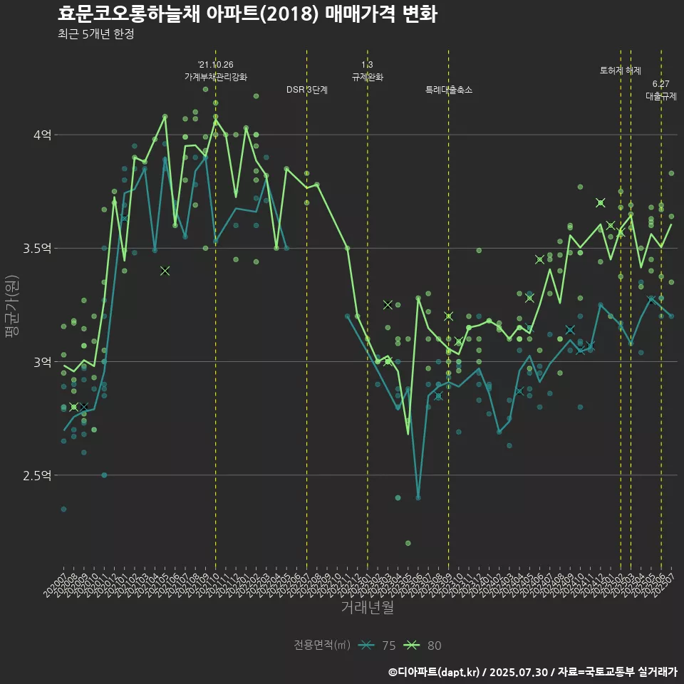 효문코오롱하늘채 아파트(2018) 매매가격 변화