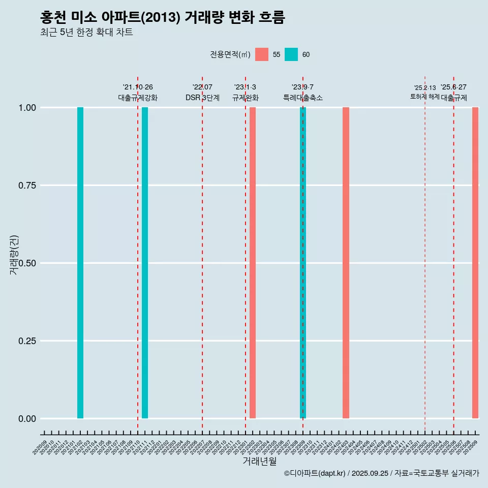 홍천 미소 아파트(2013) 거래량 변화 흐름
