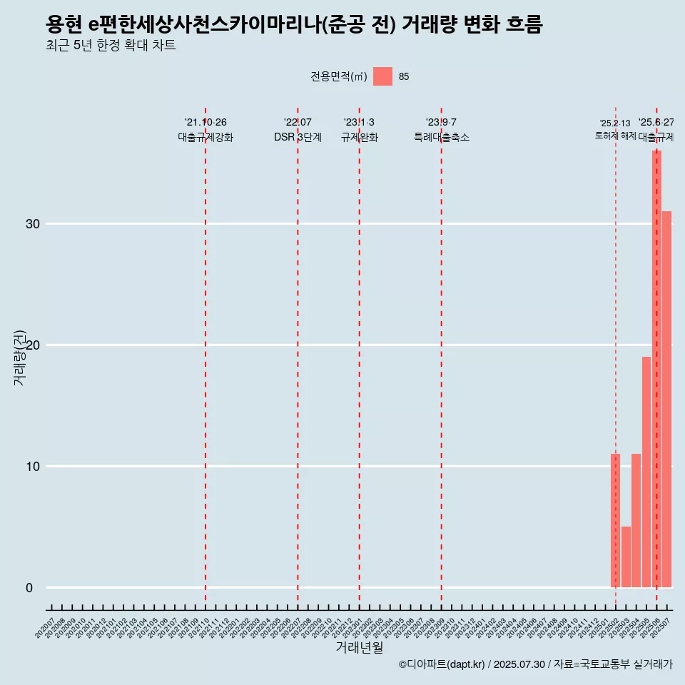 용현 e편한세상사천스카이마리나(준공 전) 거래량 변화 흐름