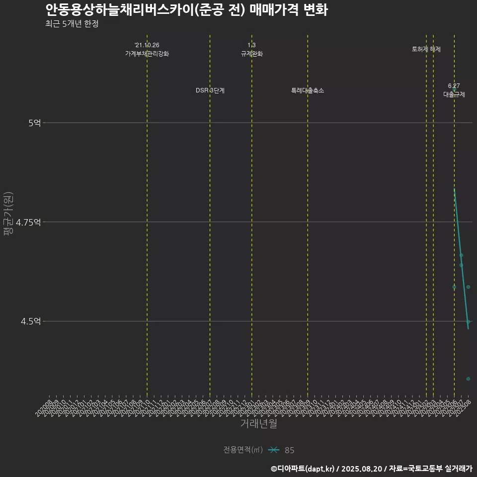 안동용상하늘채리버스카이(준공 전) 매매가격 변화